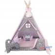 Prezent na urodziny namiot Tipi w kolorze różowo szary w gwiazdki