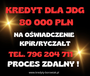 Kredyt dla FIRM 80 000 PLN na 96 mies. BARDZO DUŻA PRZYZNAWALNOŚĆ!