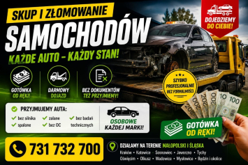 Kasacja samochodów Śląsk i Małopolska. Złomowanie aut. Auto złom